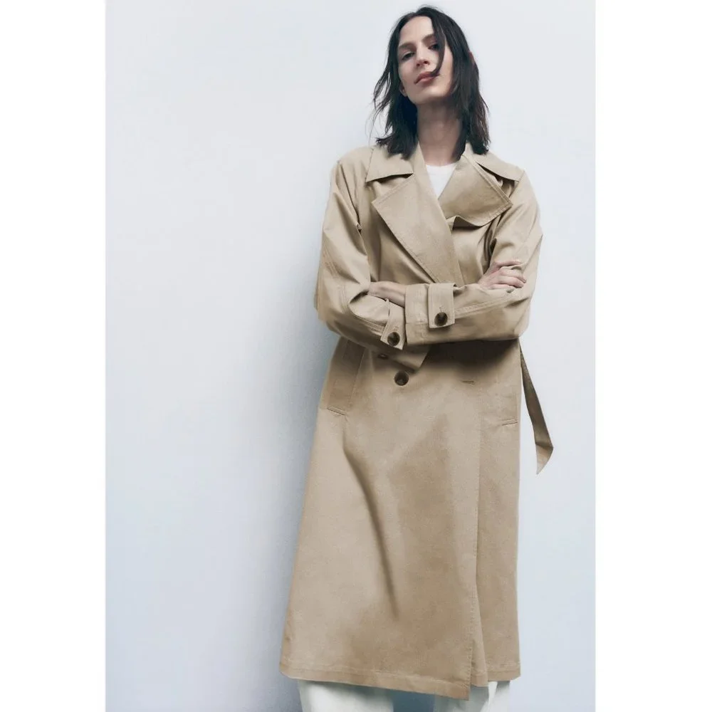 Zara Basic Belted Trench Coat Beige NWT - Picture 14 of 17